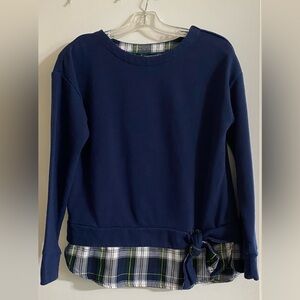 Izod Navy Sweatshirt with Plaid Accent